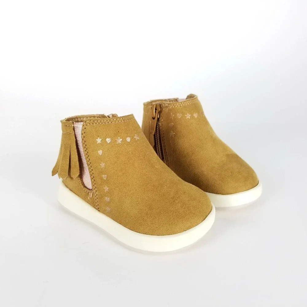 Wonder Nation Brown Fringe Infant Girls Sz 2 Faux Leather Baby Boots Non Marking